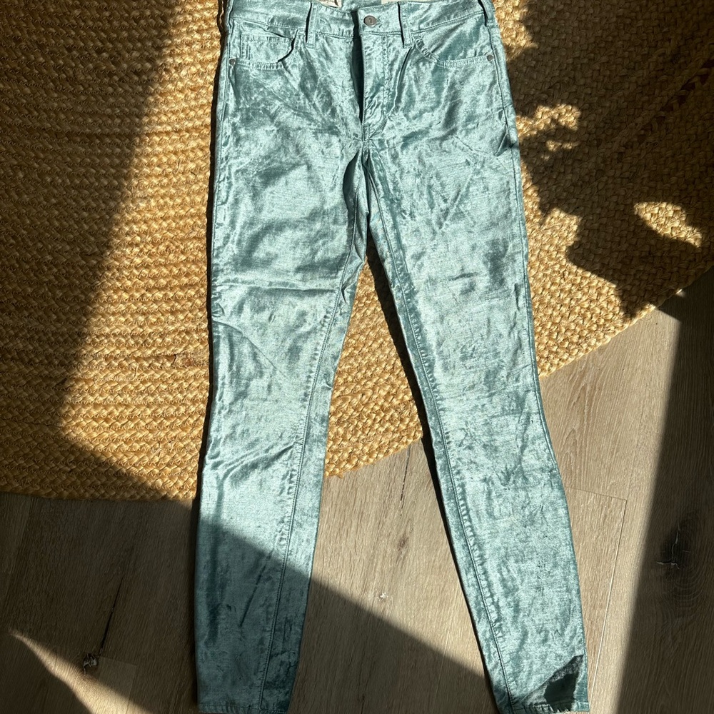 Women's Velvet Skinny Jeans in Light Teal